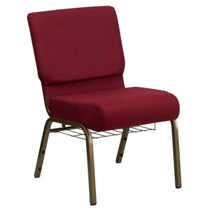 English Elm HERCULES 21''W Padded Church Chair with Book Rack - Comfortable, Durable & Stylish Seating Solution Burgundy Fabric/Gold Vein Frame FD-CH0221-4-GV-3169-BAS-GG