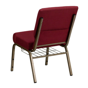 English Elm HERCULES 21''W Padded Church Chair with Book Rack - Comfortable, Durable & Stylish Seating Solution Burgundy Fabric/Gold Vein Frame FD-CH0221-4-GV-3169-BAS-GG