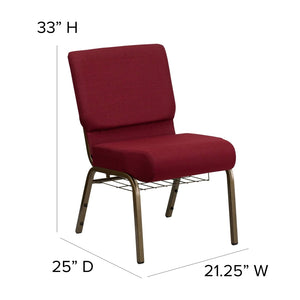 English Elm HERCULES 21''W Padded Church Chair with Book Rack - Comfortable, Durable & Stylish Seating Solution Burgundy Fabric/Gold Vein Frame FD-CH0221-4-GV-3169-BAS-GG
