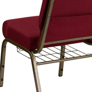 English Elm HERCULES 21''W Padded Church Chair with Book Rack - Comfortable, Durable & Stylish Seating Solution Burgundy Fabric/Gold Vein Frame FD-CH0221-4-GV-3169-BAS-GG