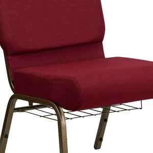 English Elm HERCULES 21''W Padded Church Chair with Book Rack - Comfortable, Durable & Stylish Seating Solution Burgundy Fabric/Gold Vein Frame FD-CH0221-4-GV-3169-BAS-GG