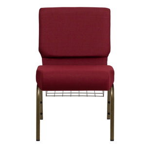 English Elm HERCULES 21''W Padded Church Chair with Book Rack - Comfortable, Durable & Stylish Seating Solution Burgundy Fabric/Gold Vein Frame FD-CH0221-4-GV-3169-BAS-GG