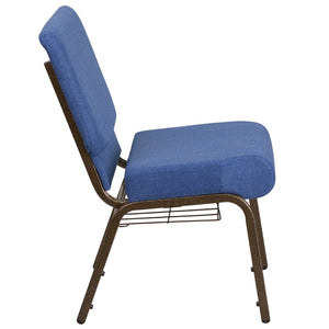 English Elm HERCULES 21''W Padded Church Chair with Book Rack - Comfortable, Durable & Stylish Seating Solution Blue Fabric/Gold Vein Frame FD-CH0221-4-GV-BLUE-BAS-GG