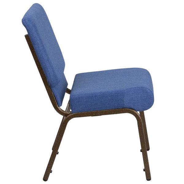 English Elm HERCULES Stacking Church Chair - Durable, Comfortable Seating for Events and Multi-Purpose Spaces Blue Fabric/Gold Vein Frame FD-CH0221-4-GV-BLUE-GG