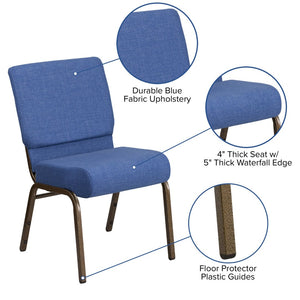 English Elm HERCULES Stacking Church Chair - Durable, Comfortable Seating for Events and Multi-Purpose Spaces Blue Fabric/Gold Vein Frame FD-CH0221-4-GV-BLUE-GG