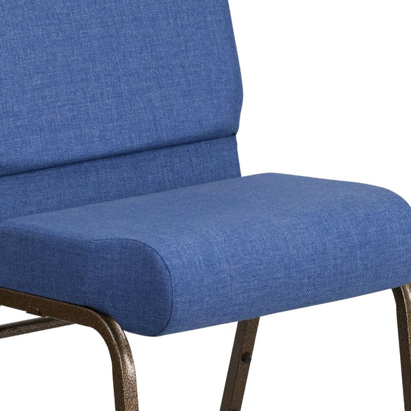 English Elm HERCULES Stacking Church Chair - Durable, Comfortable Seating for Events and Multi-Purpose Spaces Blue Fabric/Gold Vein Frame FD-CH0221-4-GV-BLUE-GG