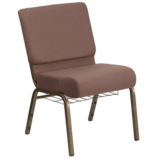English Elm HERCULES 21''W Padded Church Chair with Book Rack - Comfortable, Durable & Stylish Seating Solution Brown Dot Fabric/Gold Vein Frame FD-CH0221-4-GV-BNDOT-BAS-GG
