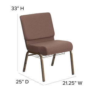 English Elm HERCULES 21''W Padded Church Chair with Book Rack - Comfortable, Durable & Stylish Seating Solution Brown Dot Fabric/Gold Vein Frame FD-CH0221-4-GV-BNDOT-BAS-GG