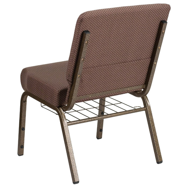 English Elm HERCULES 21''W Padded Church Chair with Book Rack - Comfortable, Durable & Stylish Seating Solution Brown Dot Fabric/Gold Vein Frame FD-CH0221-4-GV-BNDOT-BAS-GG