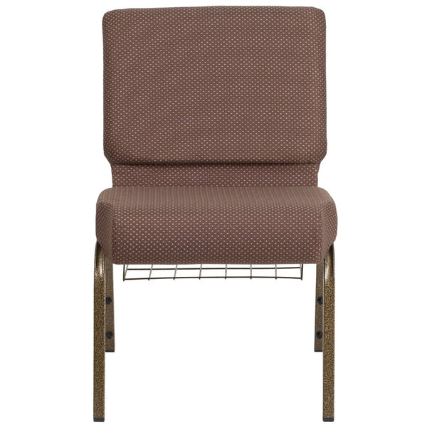 English Elm HERCULES 21''W Padded Church Chair with Book Rack - Comfortable, Durable & Stylish Seating Solution Brown Dot Fabric/Gold Vein Frame FD-CH0221-4-GV-BNDOT-BAS-GG