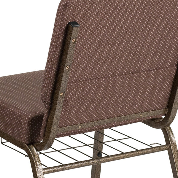 English Elm HERCULES 21''W Padded Church Chair with Book Rack - Comfortable, Durable & Stylish Seating Solution Brown Dot Fabric/Gold Vein Frame FD-CH0221-4-GV-BNDOT-BAS-GG