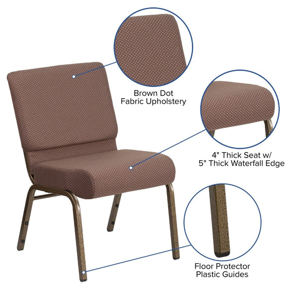 English Elm HERCULES Stacking Church Chair - Durable, Comfortable Seating for Events and Multi-Purpose Spaces Brown Dot Fabric/Gold Vein Frame FD-CH0221-4-GV-BNDOT-GG