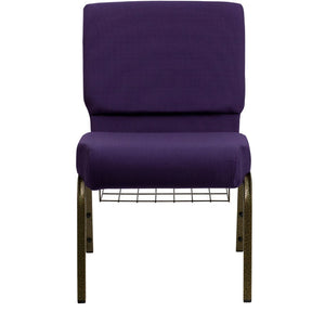 English Elm HERCULES 21''W Padded Church Chair with Book Rack - Comfortable, Durable & Stylish Seating Solution Royal Purple Fabric/Gold Vein Frame FD-CH0221-4-GV-ROY-BAS-GG