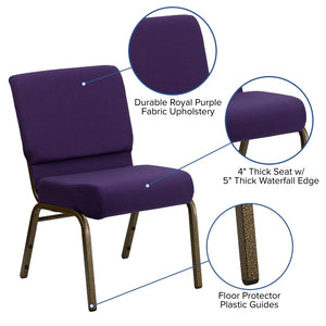 English Elm HERCULES Stacking Church Chair - Durable, Comfortable Seating for Events and Multi-Purpose Spaces Royal Purple Fabric/Gold Vein Frame FD-CH0221-4-GV-ROY-GG