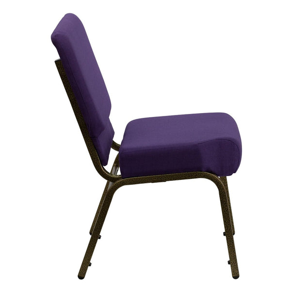 English Elm HERCULES Stacking Church Chair - Durable, Comfortable Seating for Events and Multi-Purpose Spaces Royal Purple Fabric/Gold Vein Frame FD-CH0221-4-GV-ROY-GG