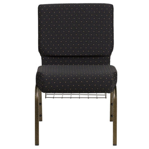 English Elm HERCULES 21''W Padded Church Chair with Book Rack - Comfortable, Durable & Stylish Seating Solution Black Dot Patterned Fabric/Gold Vein Frame FD-CH0221-4-GV-S0806-BAS-GG