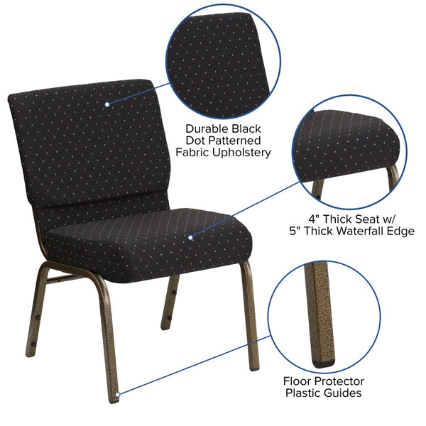 English Elm HERCULES Stacking Church Chair - Durable, Comfortable Seating for Events and Multi-Purpose Spaces Black Dot Patterned Fabric/Gold Vein Frame FD-CH0221-4-GV-S0806-GG