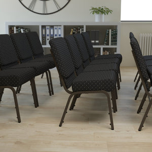 English Elm HERCULES Stacking Church Chair - Durable, Comfortable Seating for Events and Multi-Purpose Spaces Black Dot Patterned Fabric/Gold Vein Frame FD-CH0221-4-GV-S0806-GG
