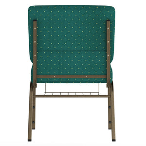 English Elm HERCULES 21''W Padded Church Chair with Book Rack - Comfortable, Durable & Stylish Seating Solution Hunter Green Dot Patterned Fabric/Gold Vein Frame FD-CH0221-4-GV-S0808-BAS-GG