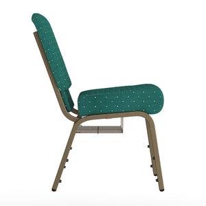 English Elm HERCULES 21''W Padded Church Chair with Book Rack - Comfortable, Durable & Stylish Seating Solution Hunter Green Dot Patterned Fabric/Gold Vein Frame FD-CH0221-4-GV-S0808-BAS-GG