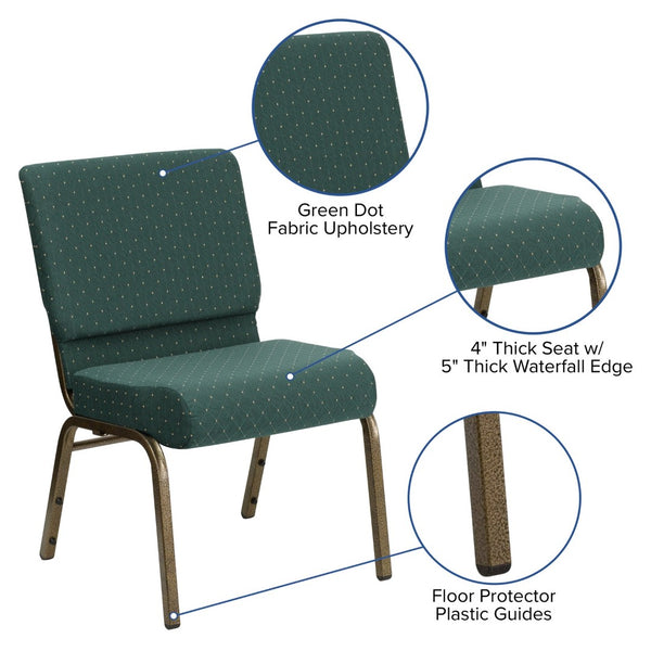 English Elm HERCULES Stacking Church Chair - Durable, Comfortable Seating for Events and Multi-Purpose Spaces Hunter Green Dot Patterned Fabric/Gold Vein Frame FD-CH0221-4-GV-S0808-GG