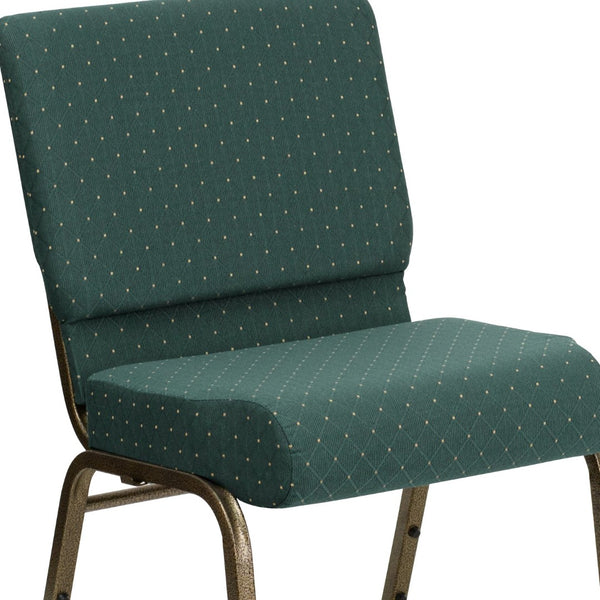 English Elm HERCULES Stacking Church Chair - Durable, Comfortable Seating for Events and Multi-Purpose Spaces Hunter Green Dot Patterned Fabric/Gold Vein Frame FD-CH0221-4-GV-S0808-GG