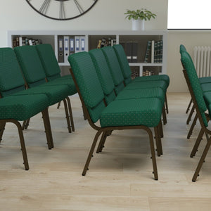 English Elm HERCULES Stacking Church Chair - Durable, Comfortable Seating for Events and Multi-Purpose Spaces Hunter Green Dot Patterned Fabric/Gold Vein Frame FD-CH0221-4-GV-S0808-GG