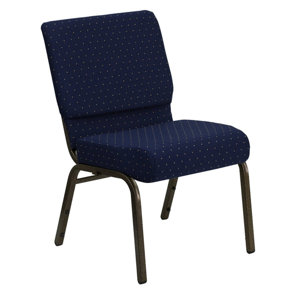 English Elm HERCULES Stacking Church Chair - Durable, Comfortable Seating for Events and Multi-Purpose Spaces Navy Blue Dot Patterned Fabric/Gold Vein Frame FD-CH0221-4-GV-S0810-GG
