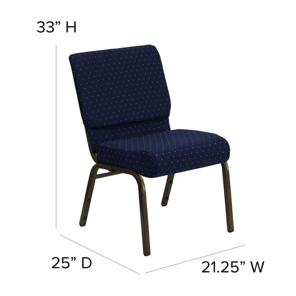 English Elm HERCULES Stacking Church Chair - Durable, Comfortable Seating for Events and Multi-Purpose Spaces Navy Blue Dot Patterned Fabric/Gold Vein Frame FD-CH0221-4-GV-S0810-GG