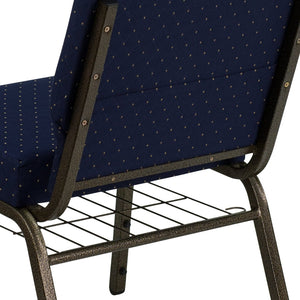 English Elm HERCULES Stacking Church Chair - Durable, Comfortable Seating for Events and Multi-Purpose Spaces Navy Blue Dot Patterned Fabric/Gold Vein Frame FD-CH0221-4-GV-S0810-GG