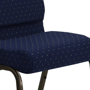 English Elm HERCULES Stacking Church Chair - Durable, Comfortable Seating for Events and Multi-Purpose Spaces Navy Blue Dot Patterned Fabric/Gold Vein Frame FD-CH0221-4-GV-S0810-GG