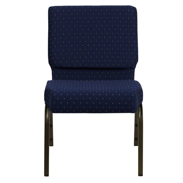 English Elm HERCULES Stacking Church Chair - Durable, Comfortable Seating for Events and Multi-Purpose Spaces Navy Blue Dot Patterned Fabric/Gold Vein Frame FD-CH0221-4-GV-S0810-GG