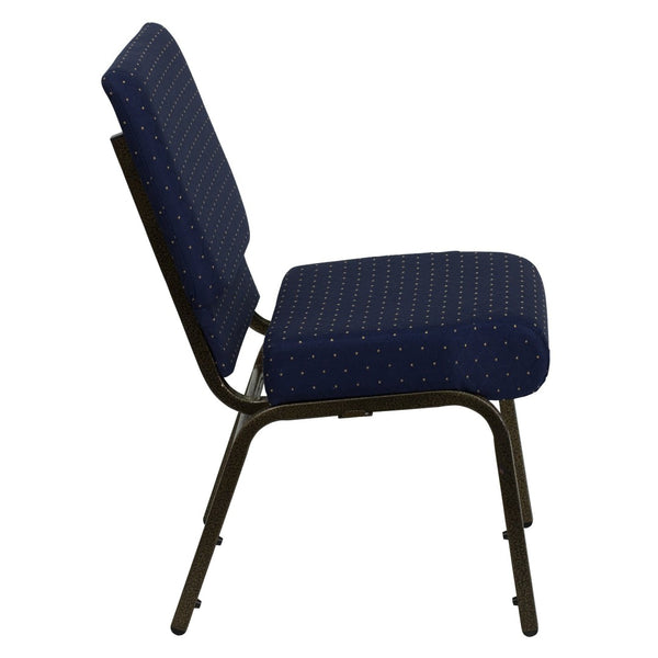 English Elm HERCULES Stacking Church Chair - Durable, Comfortable Seating for Events and Multi-Purpose Spaces Navy Blue Dot Patterned Fabric/Gold Vein Frame FD-CH0221-4-GV-S0810-GG