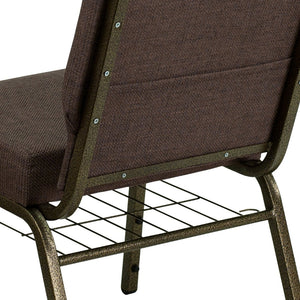 English Elm HERCULES 21''W Padded Church Chair with Book Rack - Comfortable, Durable & Stylish Seating Solution Brown Fabric/Gold Vein Frame FD-CH0221-4-GV-S0819-BAS-GG