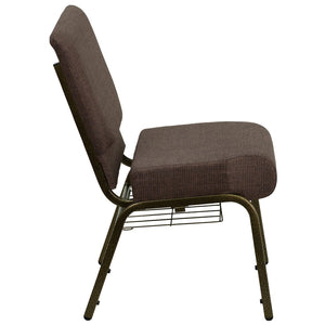 English Elm HERCULES 21''W Padded Church Chair with Book Rack - Comfortable, Durable & Stylish Seating Solution Brown Fabric/Gold Vein Frame FD-CH0221-4-GV-S0819-BAS-GG