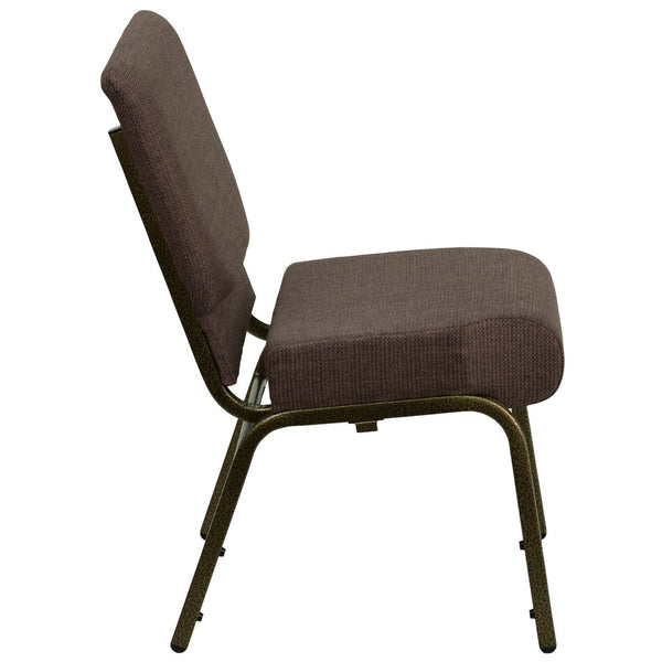 English Elm HERCULES Stacking Church Chair - Durable, Comfortable Seating for Events and Multi-Purpose Spaces Brown Fabric/Gold Vein Frame FD-CH0221-4-GV-S0819-GG