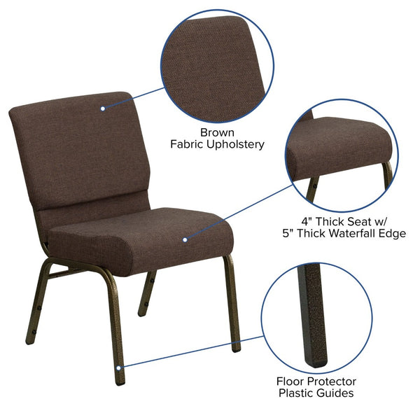 English Elm HERCULES Stacking Church Chair - Durable, Comfortable Seating for Events and Multi-Purpose Spaces Brown Fabric/Gold Vein Frame FD-CH0221-4-GV-S0819-GG