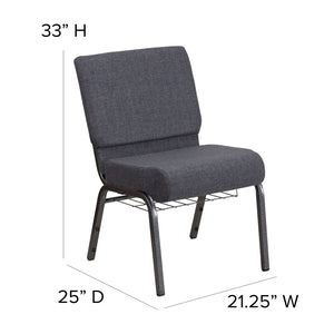 English Elm HERCULES 21''W Padded Church Chair with Book Rack - Comfortable, Durable & Stylish Seating Solution Dark Gray Fabric/Silver Vein Frame FD-CH0221-4-SV-DKGY-BAS-GG