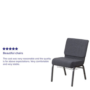 English Elm HERCULES 21''W Padded Church Chair with Book Rack - Comfortable, Durable & Stylish Seating Solution Dark Gray Fabric/Silver Vein Frame FD-CH0221-4-SV-DKGY-BAS-GG