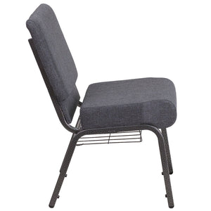 English Elm HERCULES 21''W Padded Church Chair with Book Rack - Comfortable, Durable & Stylish Seating Solution Dark Gray Fabric/Silver Vein Frame FD-CH0221-4-SV-DKGY-BAS-GG