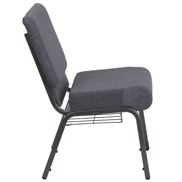 English Elm HERCULES 21''W Padded Church Chair with Book Rack - Comfortable, Durable & Stylish Seating Solution Dark Gray Fabric/Silver Vein Frame FD-CH0221-4-SV-DKGY-BAS-GG