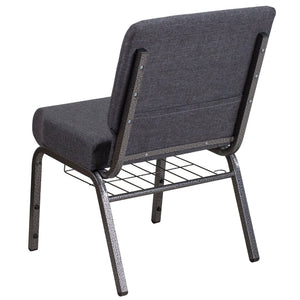 English Elm HERCULES 21''W Padded Church Chair with Book Rack - Comfortable, Durable & Stylish Seating Solution Dark Gray Fabric/Silver Vein Frame FD-CH0221-4-SV-DKGY-BAS-GG