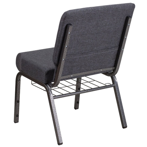 English Elm HERCULES 21''W Padded Church Chair with Book Rack - Comfortable, Durable & Stylish Seating Solution Dark Gray Fabric/Silver Vein Frame FD-CH0221-4-SV-DKGY-BAS-GG
