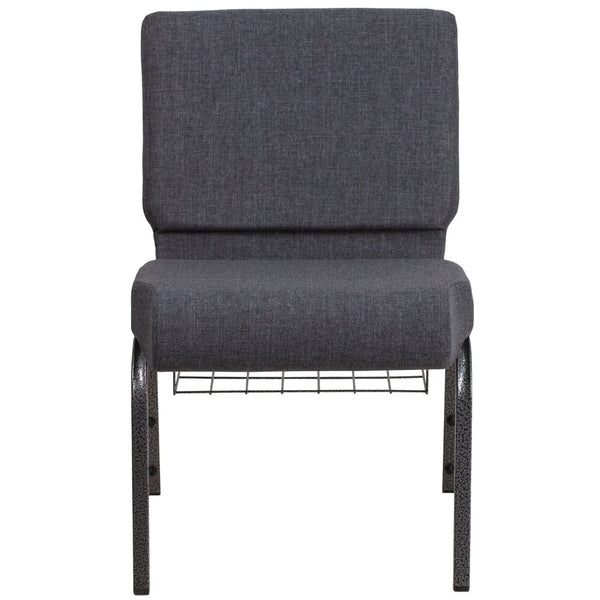 English Elm HERCULES 21''W Padded Church Chair with Book Rack - Comfortable, Durable & Stylish Seating Solution Dark Gray Fabric/Silver Vein Frame FD-CH0221-4-SV-DKGY-BAS-GG
