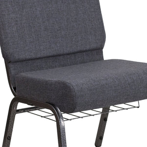 English Elm HERCULES 21''W Padded Church Chair with Book Rack - Comfortable, Durable & Stylish Seating Solution Dark Gray Fabric/Silver Vein Frame FD-CH0221-4-SV-DKGY-BAS-GG
