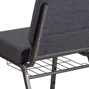 English Elm HERCULES 21''W Padded Church Chair with Book Rack - Comfortable, Durable & Stylish Seating Solution Dark Gray Fabric/Silver Vein Frame FD-CH0221-4-SV-DKGY-BAS-GG