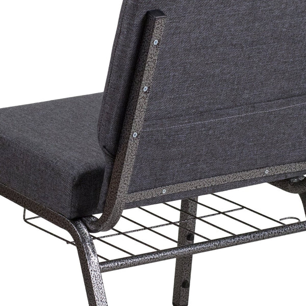 English Elm HERCULES 21''W Padded Church Chair with Book Rack - Comfortable, Durable & Stylish Seating Solution Dark Gray Fabric/Silver Vein Frame FD-CH0221-4-SV-DKGY-BAS-GG