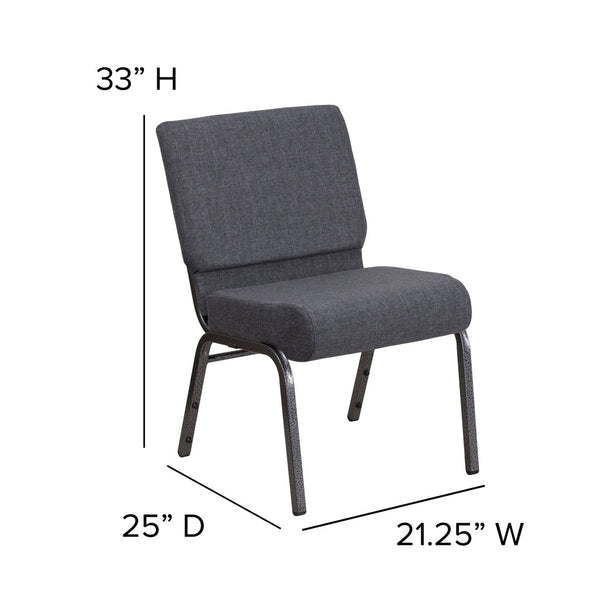 English Elm HERCULES Stacking Church Chair - Durable, Comfortable Seating for Events and Multi-Purpose Spaces Dark Gray Fabric/Silver Vein Frame FD-CH0221-4-SV-DKGY-GG