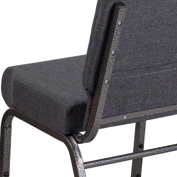 English Elm HERCULES Stacking Church Chair - Durable, Comfortable Seating for Events and Multi-Purpose Spaces Dark Gray Fabric/Silver Vein Frame FD-CH0221-4-SV-DKGY-GG