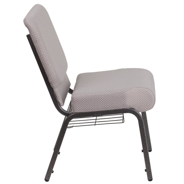 English Elm HERCULES 21''W Padded Church Chair with Book Rack - Comfortable, Durable & Stylish Seating Solution Gray Dot Fabric/Silver Vein Frame FD-CH0221-4-SV-GYDOT-BAS-GG